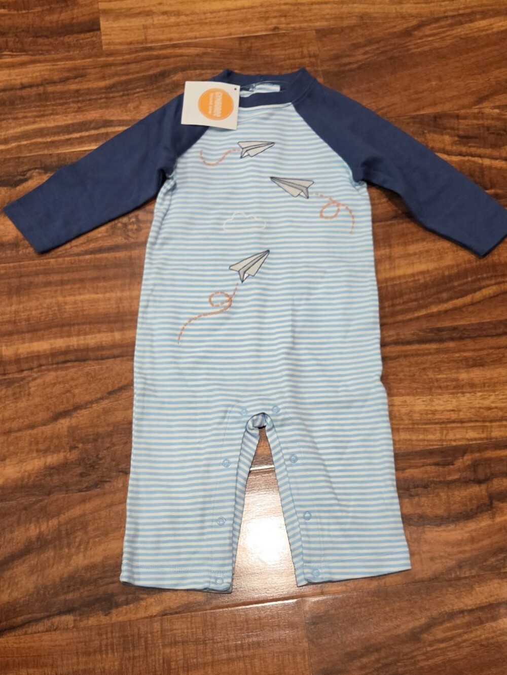 Gymboree NWT 6-12 Months Blue Striped One-Piece Romper w/ Embroidery